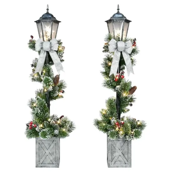 4ft. Pre-Lit Artificial Lamp Posts with Decorative Pot, 2ct. {1}
