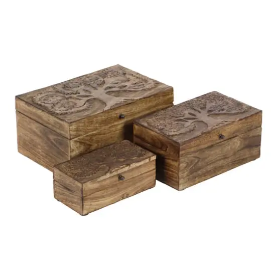 Brown Mango Wood Rustic Box Set {4}
