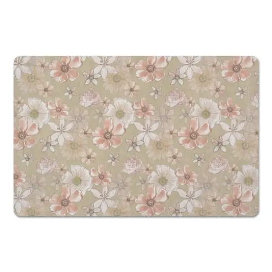 Watercolor Florals Floor Mat Tan {1}