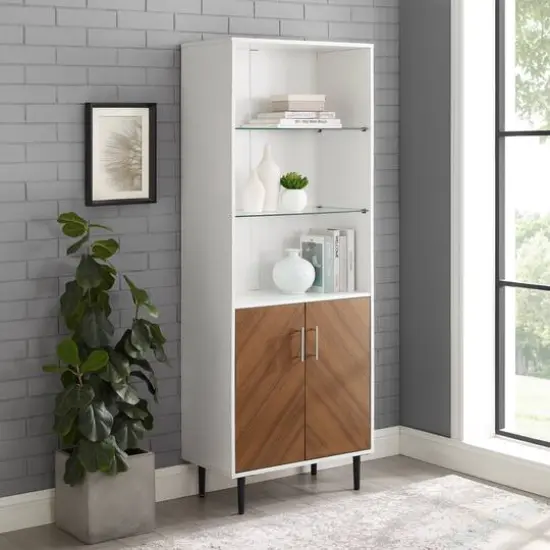 Walker Edison 68" Solid White Hutch with Bookmatch Doors {7}