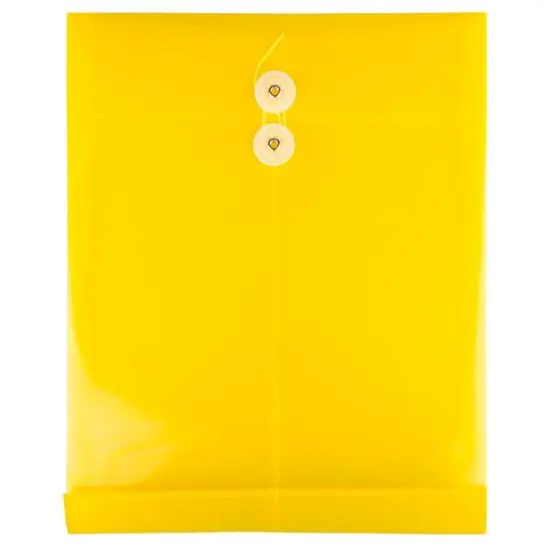 JAM Paper Letter Size Plastic Envelopes with Button & String Tie Closure, 12ct. Yellow {1}
