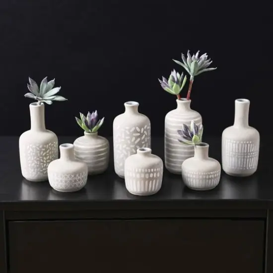 Hello Honey&reg; Mixed Pattern Taupe & Silver Stoneware Vase Set {3}