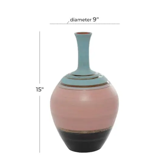 Pink Ceramic Contemporary Vase 15" x 9" x 9" {7}