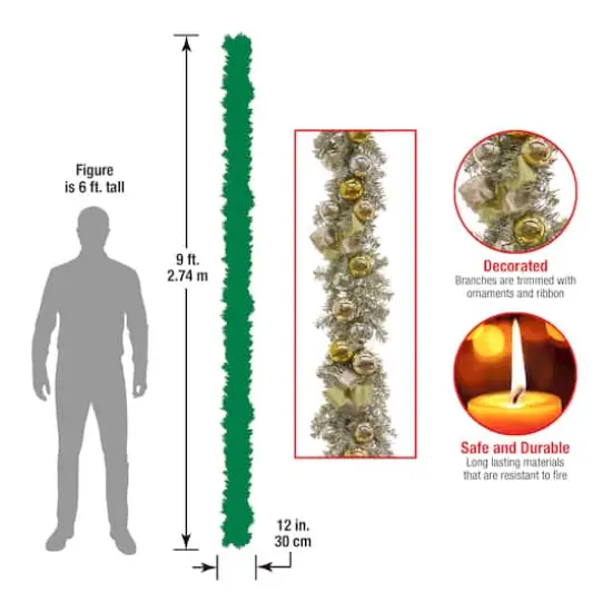 9ft. Pre-Lit Gold Ornament Metallic Garland {8}