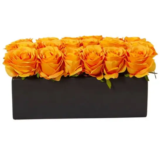 6'' Orange Roses in Black Planter {1}
