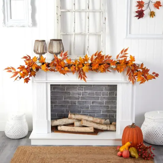 6ft. Maple Leaves, Pumpkins, Gourds, Berries & Pinecones Fall Garland {3}