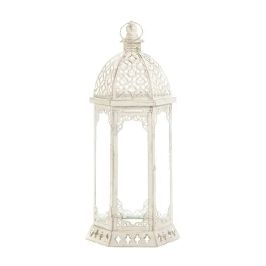 20'' Graceful Distressed White Lantern {1}