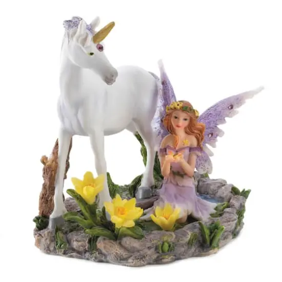 Forest Magic Fairy and Unicorn Figurine 5.25" x 4.25" x 5" {1}