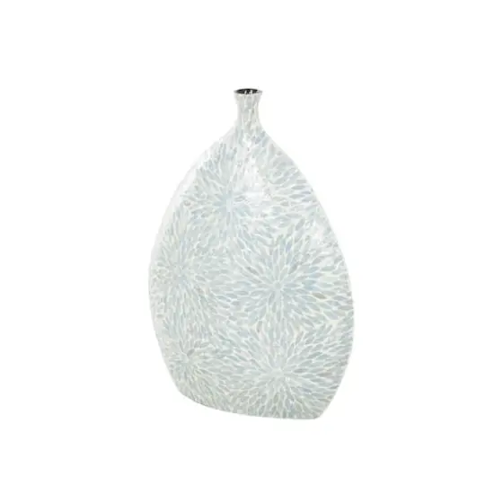 24" Light Blue Mother of Pearl Shell Floral Handmade Large Mosaic Vase with Cream Underlay {4}