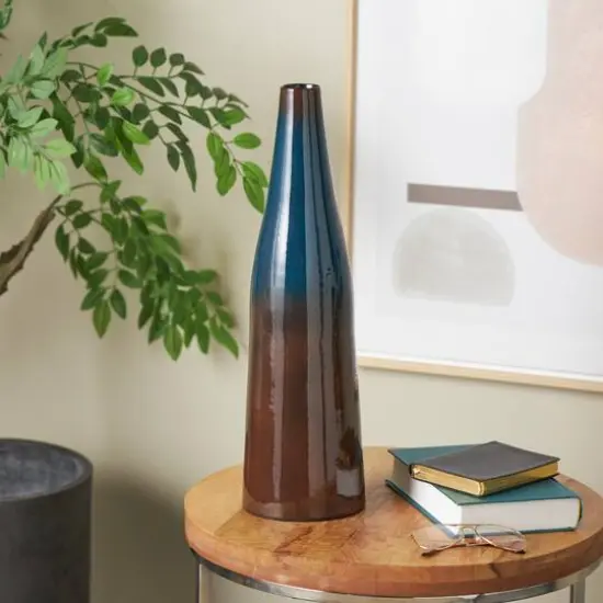 20.25" Blue & Brown Ombre Metal Vase {3}