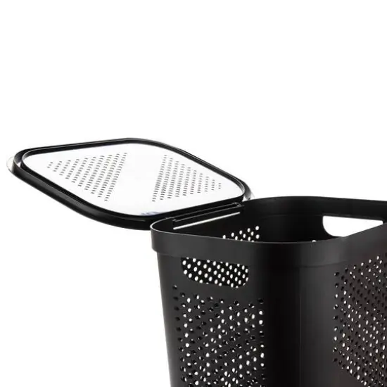 Mind Reader 60L Perforated Plastic Laundry Hamper with Lid Brown {8}
