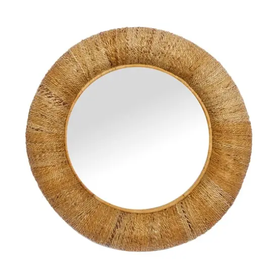 35" Brown Coastal Rattan Wall Mirror {1}