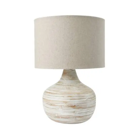 Hello Honey® 21.5" White Wash Finish Boho Bamboo Table Lamp with Linen Shade Set {3}