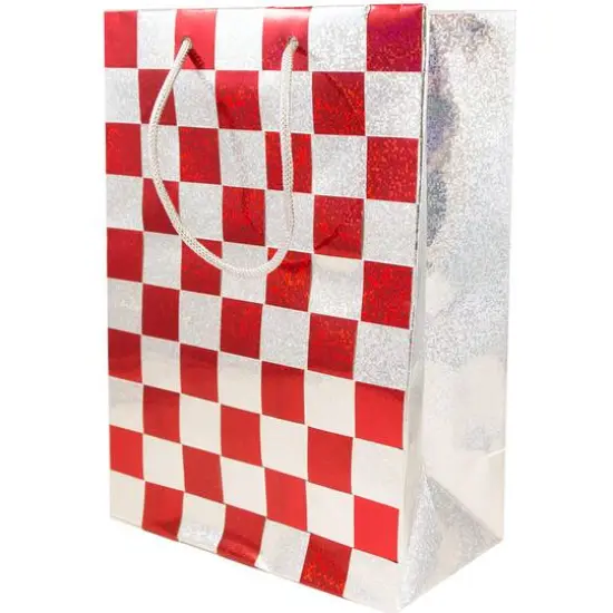 JAM Paper Medium Red & Silver Checkered Gift Bags, 24ct. {3}