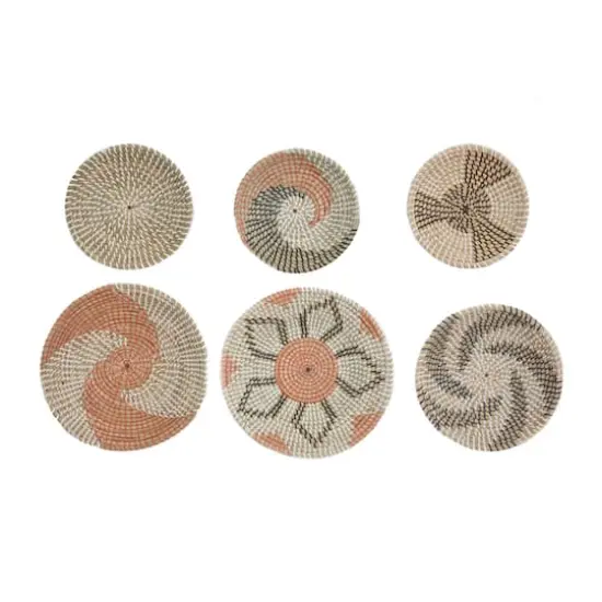 Set of 6 Brown Seagrass Eclectic Wall Decor, 14" x 14" x 3" {4}