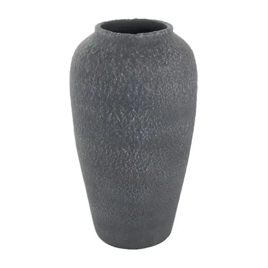 15" Black Ceramic Whitewashed Textured Vase {1}