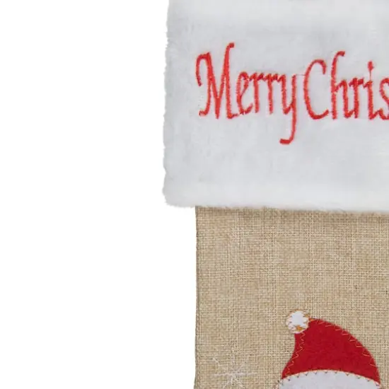 19" Beige & Red Burlap Santa Christmas Stocking {5}