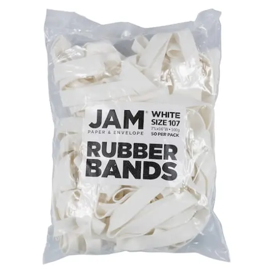 JAM Paper Size 107 White Rubber Bands, 50ct. {1}