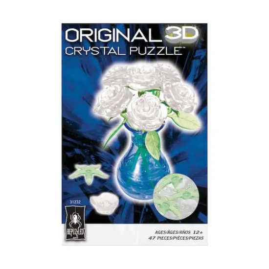 3D Crystal Puzzle - Roses in a Vase (White): 47 Pcs {4}