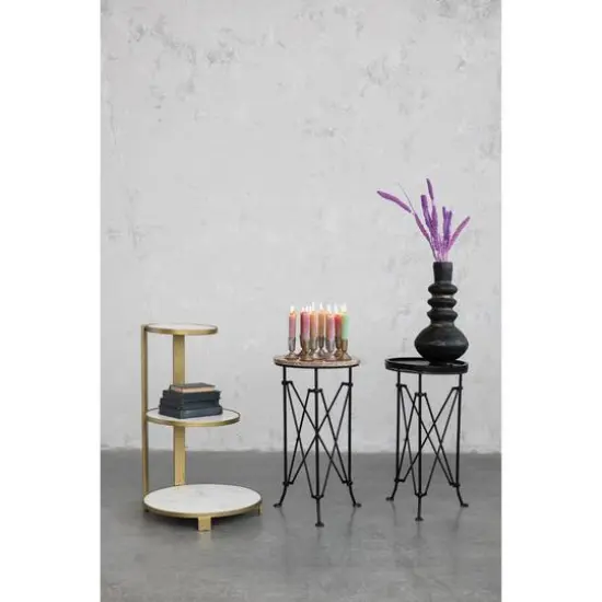 Hello Honey&reg; 2ft. Black Wood Top Modern Round Metal Accent Table {3}