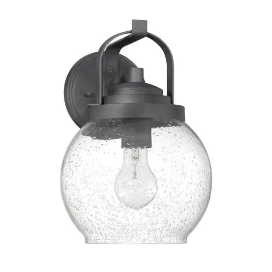 Hello Honey&reg; Bertram Distressed Zinc Industrial Lantern Seedy Glass Globe & Metal Wall Mounted Outdoor Light {8}