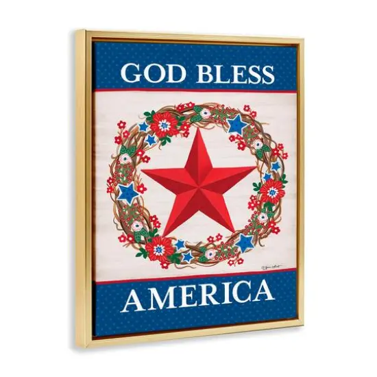 Stupell Industries God Bless America Wreath Floater Framed Art Gold {4}