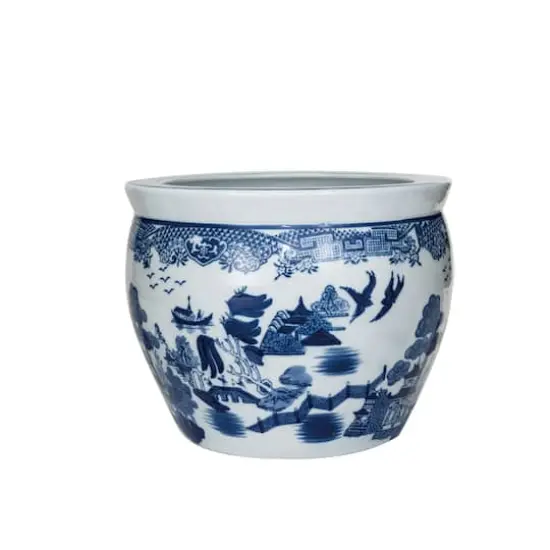Hello Honey&reg; 12.25" Blue & White Hand-Painted Stoneware Planter {3}