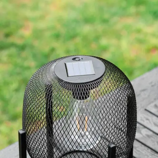 Glitzhome® 11.5" Metal Mesh Black Solar Powered Lantern with Stand, 2ct. {8}