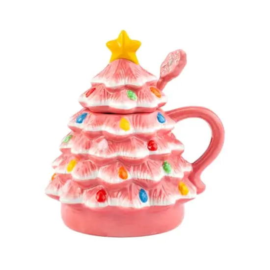 Pink Lidded Nostalgic Tree Mug with Spoon {1}
