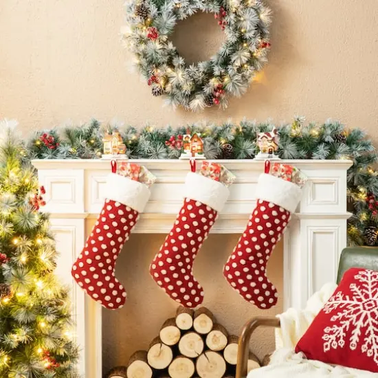 Glitzhome&reg; 6" Lighted House Stocking Holder Set {3}