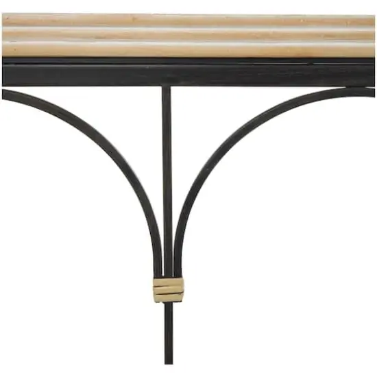 42.5" Black Arched Console Table with Zig Zag Patterned Top and Rattan Accents {8}