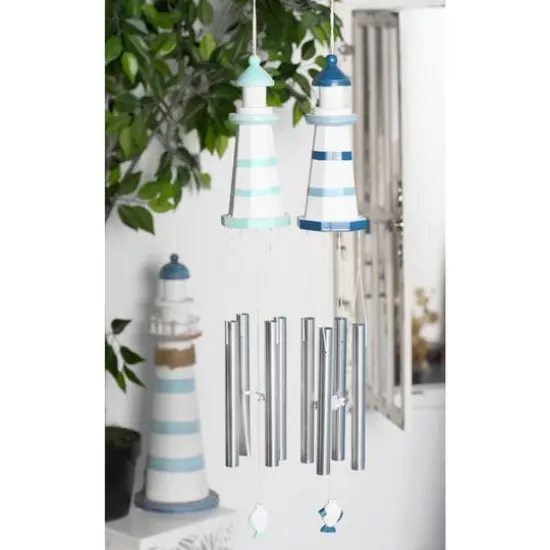 Set of 2 White Aluminum Coastal Wind Chimes, 4" x 30" Each {7}