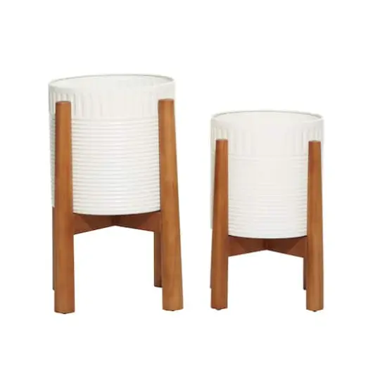 White Metal Planter with Natural Legs Set {3}