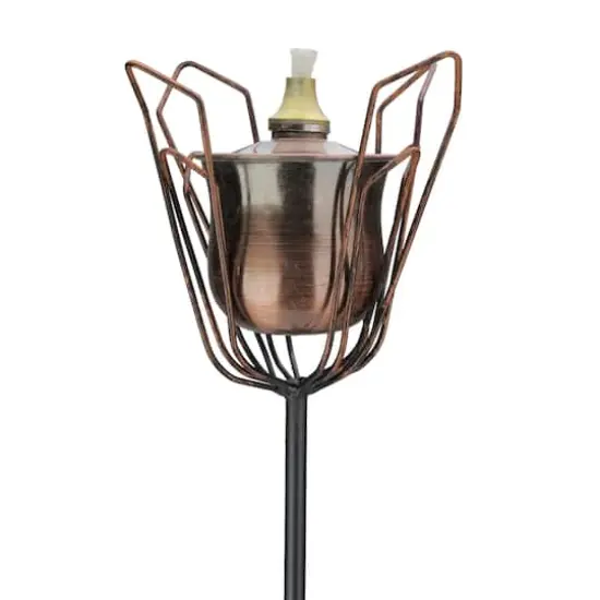 30" Brushed Copper Flower Oil Lamp Patio Torch {4}