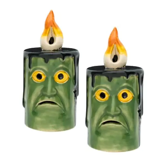 6" Green Frankenstein Candles with LED Lights, 2ct. {1}