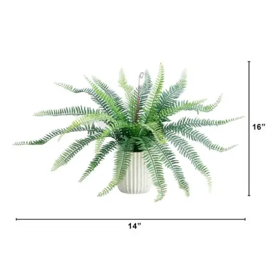 16" Artificial Boston Fern Plant in Decorative Cement Planter {9}