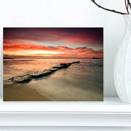 Designart - Wonderful Sunrise on Black Ocean - Beach Photo Canvas Print {4}