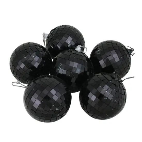 6ct. 3" Black Disco Glass Ball Ornaments {1}