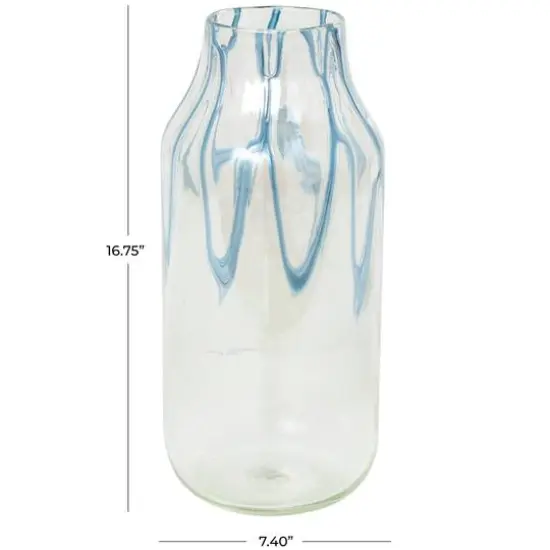 17" Clear Vase with Wavy Blue Design {8}
