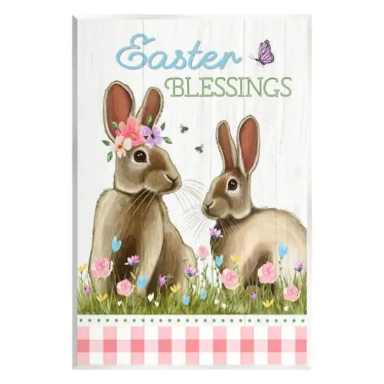 Stupell Industries Easter Blessings Gingham Spring Bunnies Wall Plaque Art {1}