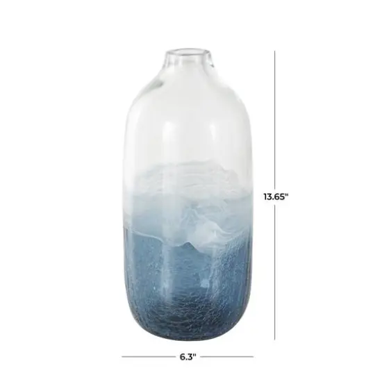 Dark Blue Glass Wavy Ombre Decorative Vase with Textured Base {6}