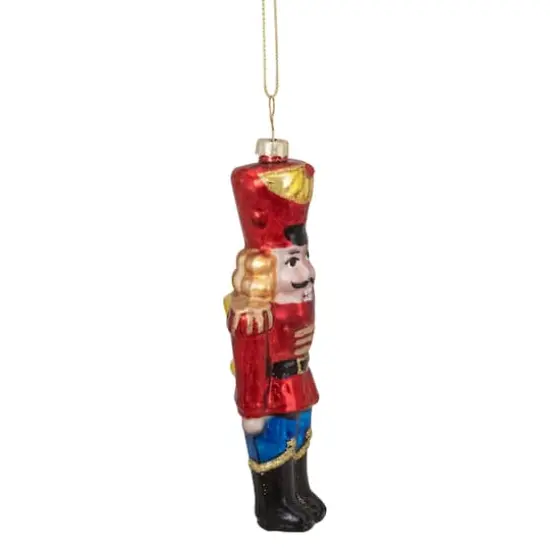 5.5" Shiny Red Nutcracker Soldier Glass Ornament {4}