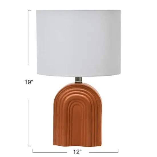 Hello Honey® 19" Carved Arch Stoneware Table Lamp with Linen Drum Shade Terracotta {5}