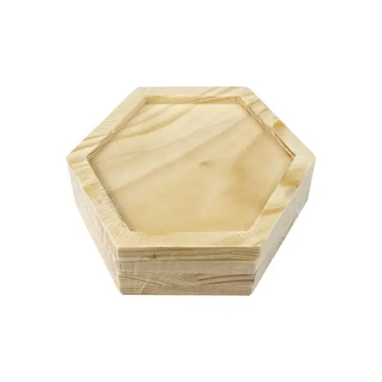 Hexagon Welled Pinewood Coasters, 4ct. by Make Market&reg; {4}