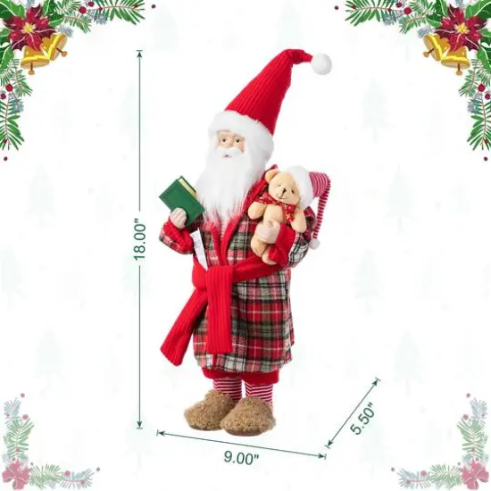 Glitzhome&reg; 18"H Faux Fur Christmas Bathrobe Santa Figurine with Porcelain Face {9}