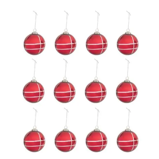 Hello Honey® 12 Pack 4" Red & Silver Grid Mercury Glass Ball Ornaments {1}