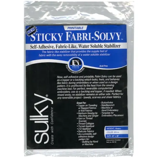 Sulky&reg; Sticky Fabri-Solvy&trade; Printable Water-Soluble Stabilizer, 20" x 36" {3}
