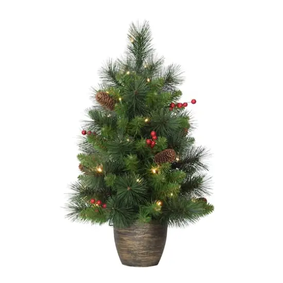 2 ft. Pre-Lit Table Top Artificial Christmas Tree With Gold Base {1}