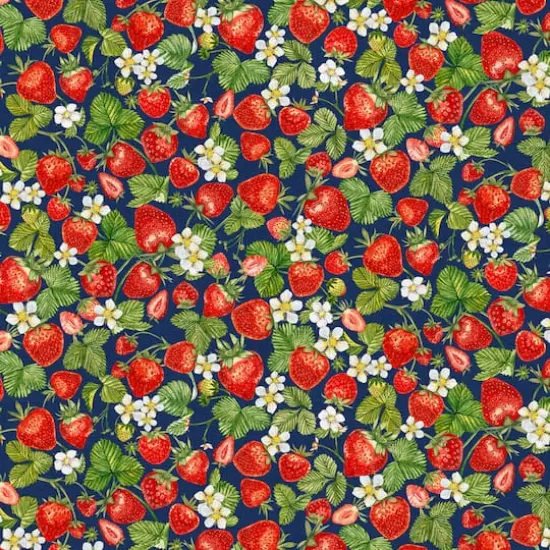 Fabric Editions Navy Strawberry Cotton Fabric {1}