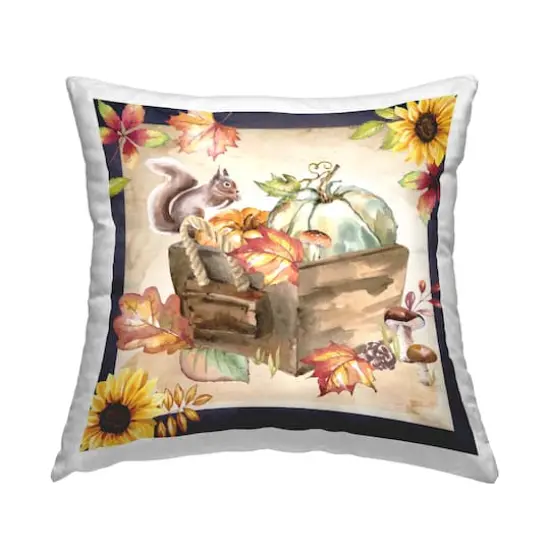 Stupell Industries Autumn Leaves Squirrel Perched Decorative Printed Throw Pillow {1}